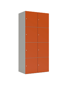 HPL locker met 8 brede vakken - H.180 x B.80 cm Grijs (0149) Oranje (F001)