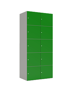 HPL locker met 10 brede vakken - H.180 x B.80 cm Grijs (0149) Groen (V109)