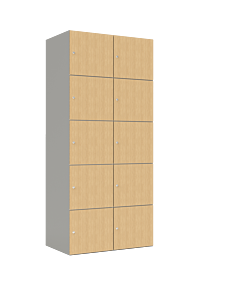HPL locker met 10 brede vakken - H.180 x B.80 cm Grijs (0149) Eiken (C102)