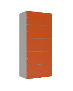 HPL locker met 10 brede vakken - H.180 x B.80 cm Grijs (0149) Oranje (F001)