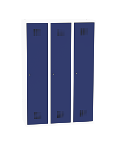 Metalen kledinglocker met legbord en kledingroede + 3 kledinghaken voor 3 personen - breed model - H.180 x B.120 cm Zuiver wit (RAL9010) Gentiaanblauw (RAL5010)