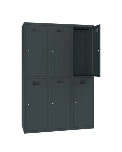 Halfhoge locker voor 6 personen met legbord en kledingroede + 3 kledinghaken - breed model - H.180 x B.120 cm Antracietgrijs (RAL7016) Antracietgrijs (RAL7016)