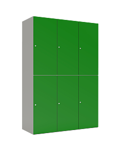 HPL lockerkast halfhoog voor 6 personen - breed model - H.180 x B.120 cm Grijs (0149) Groen (V109)