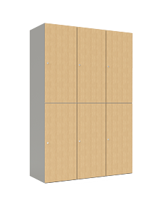 HPL lockerkast halfhoog voor 6 personen - breed model - H.180 x B.120 cm Grijs (0149) Eiken (C102)