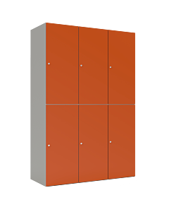 HPL lockerkast halfhoog voor 6 personen - breed model - H.180 x B.120 cm Grijs (0149) Oranje (F001)