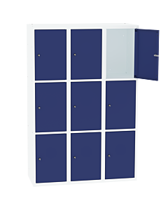 Metalen locker met 9 vakken - H.180 x B.90 cm Zuiver wit (RAL9010) Gentiaanblauw (RAL5010)