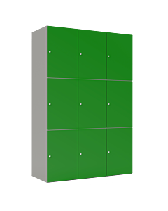 HPL locker met 9 brede vakken - H.180 x B.120 cm Grijs (0149) Groen (V109)