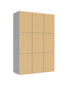 HPL locker met 9 brede vakken - H.180 x B.120 cm Grijs (0149) Eiken (C102)