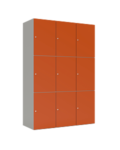 HPL locker met 9 brede vakken - H.180 x B.120 cm Grijs (0149) Oranje (F001)