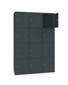 Metalen locker met 12 vakken - H.180 x B.120 cm Antracietgrijs (RAL7016) Antracietgrijs (RAL7016)