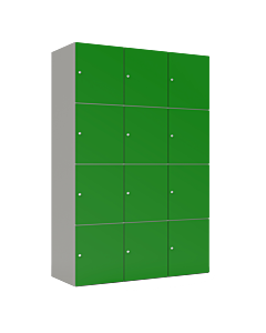 HPL locker met 12 brede vakken - H.180 x B.120 cm Grijs (0149) Groen (V109)