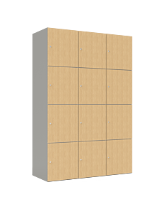 HPL locker met 12 brede vakken - H.180 x B.120 cm Grijs (0149) Eiken (C102)