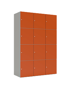 HPL locker met 12 brede vakken - H.180 x B.120 cm Grijs (0149) Oranje (F001)