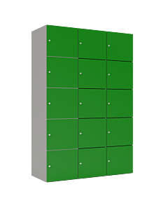 HPL locker met 15 brede vakken - H.180 x B.120 cm Grijs (0149) Groen (V109)