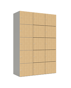 HPL locker met 15 brede vakken - H.180 x B.120 cm Grijs (0149) Eiken (C102)