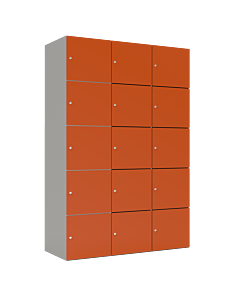 HPL locker met 15 brede vakken - H.180 x B.120 cm Grijs (0149) Oranje (F001)