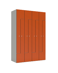 HPL Z locker voor 6 personen - breed model - H.180 x B.120 cm Grijs (0149) Oranje (F001)