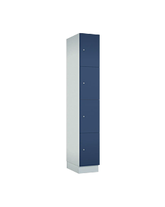 Houten locker met 4 vakken - decor (gemelamineerd spaanplaat) - H.190 x B.30 cm Wit W980 Kosmisch blauw U504