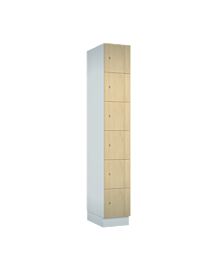 Houten locker met 6 vakken - decor (gemelamineerd spaanplaat) - H.190 x B.30 cm Wit W980 Mandal Esdoorn H3840