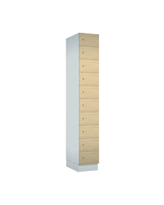 Houten locker met 10 smalle vakken - decor (gemelamineerd spaanplaat) - H.190 x B.30 cm Wit W980 Mandal Esdoorn H3840