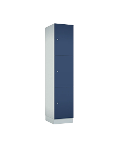 Houten locker met 3 vakken - breed model - decor (gemelamineerd spaanplaat) - H.190 x B.40 cm Wit W980 Kosmisch blauw U504