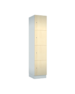 Houten locker met 4 vakken - breed model - decor (gemelamineerd spaanplaat) - H.190 x B.40 cm Wit W980 Mainau Berk H1733