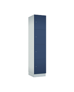 Houten locker met 4 vakken - breed model - decor (gemelamineerd spaanplaat) - H.190 x B.40 cm Wit W980 Kosmisch blauw U504