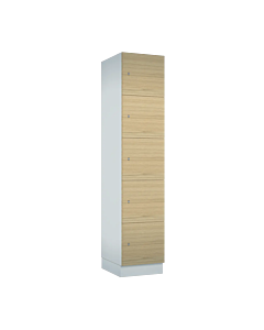 Houten locker met 5 vakken - breed model - decor (gemelamineerd spaanplaat) - H.190 x B.40 cm Wit W980 Vicenza Eik H3157