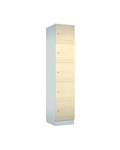 Houten locker met 5 vakken - breed model - decor (gemelamineerd spaanplaat) - H.190 x B.40 cm Wit W980 Mainau Berk H1733