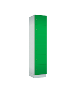 Houten locker met 6 vakken - breed model - decor (gemelamineerd spaanplaat) - H.190 x B.40 cm Wit W980 Meigroen U600