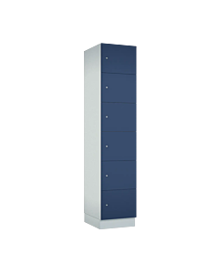 Houten locker met 6 vakken - breed model - decor (gemelamineerd spaanplaat) - H.190 x B.40 cm Wit W980 Kosmisch blauw U504