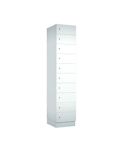 Houten locker met 10 smalle vakken - wit (gemelamineerd spaanplaat) - H.190 x B.40 cm