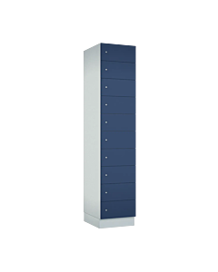 Houten locker met 10 smalle vakken - decor (gemelamineerd spaanplaat) - H.190 x B.40 cm Wit W980 Kosmisch blauw U504