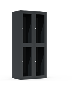Halfhoge doorzichtige locker voor 4 personen met kledingroede + 3 kledinghaken per vak (breed model) - H.180 x B.80 cm Antraciet (RAL7024) Antraciet (RAL7024)