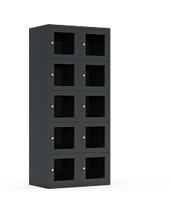 Metalen locker met 10 vakken en plexiglas deuren (breed model) - H.180 x B.80 cm Antraciet (RAL7024) Antraciet (RAL7024)