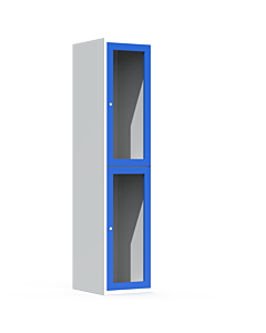 Halfhoge doorzichtige locker voor 2 personen met kledingroede + 3 kledinghaken per vak (breed model) - H.180 x B.40 cm Lichtgrijs (RAL7035) Lichtblauw (RAL5015)