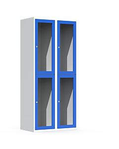 Halfhoge doorzichtige locker voor 4 personen met kledingroede + 3 kledinghaken per vak (breed model) - H.180 x B.80 cm Lichtgrijs (RAL7035) Lichtblauw (RAL5015)