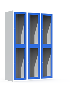 Halfhoge doorzichtige locker voor 6 personen met kledingroede + 3 kledinghaken per vak (breed model) - H.180 x B.120 cm Lichtgrijs (RAL7035) Lichtblauw (RAL5015)