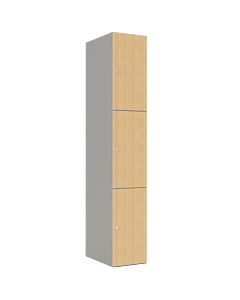 HPL locker met 3 vakken - H.180 x B.30 cm Grijs (0149) Eiken (C102)