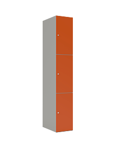 HPL locker met 3 vakken - H.180 x B.30 cm Grijs (0149) Oranje (F001)