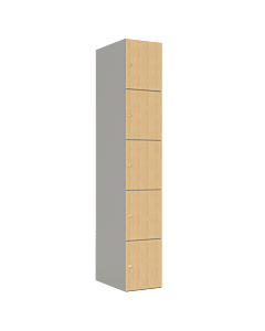 HPL locker met 5 vakken - H.180 x B.30 cm Grijs (0149) Eiken (C102)