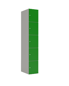 HPL locker met 5 vakken - H.180 x B.30 cm Grijs (0149) Groen (V109)