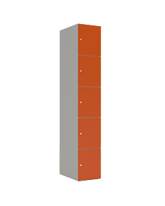 HPL locker met 5 vakken - H.180 x B.30 cm Grijs (0149) Oranje (F001)