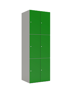 HPL locker met 6 vakken - H.180 x B.60 cm Grijs (0149) Groen (V109)