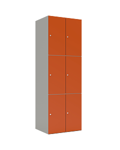 HPL locker met 6 vakken - H.180 x B.60 cm Grijs (0149) Oranje (F001)