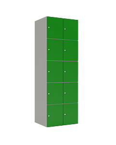 HPL locker met 10 vakken - H.180 x B.60 cm Grijs (0149) Groen (V109)