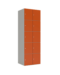 HPL locker met 10 vakken - H.180 x B.60 cm Grijs (0149) Oranje (F001)