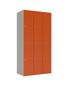 HPL halfhoge lockerkast voor 6 personen - H.180 x B.90 cm Grijs (0149) Oranje (F001)