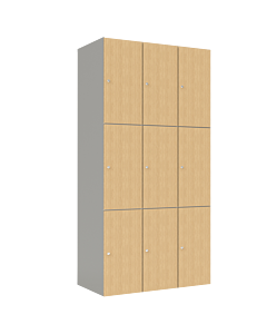 HPL locker met 9 vakken - H.180 x B.90 cm Grijs (0149) Eiken (C102)