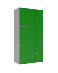 HPL locker met 9 vakken - H.180 x B.90 cm Grijs (0149) Groen (V109)
